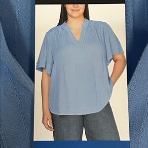 Well Worn Women's Large L Blouse top Blue Viscose flutter sleeves can fit xl